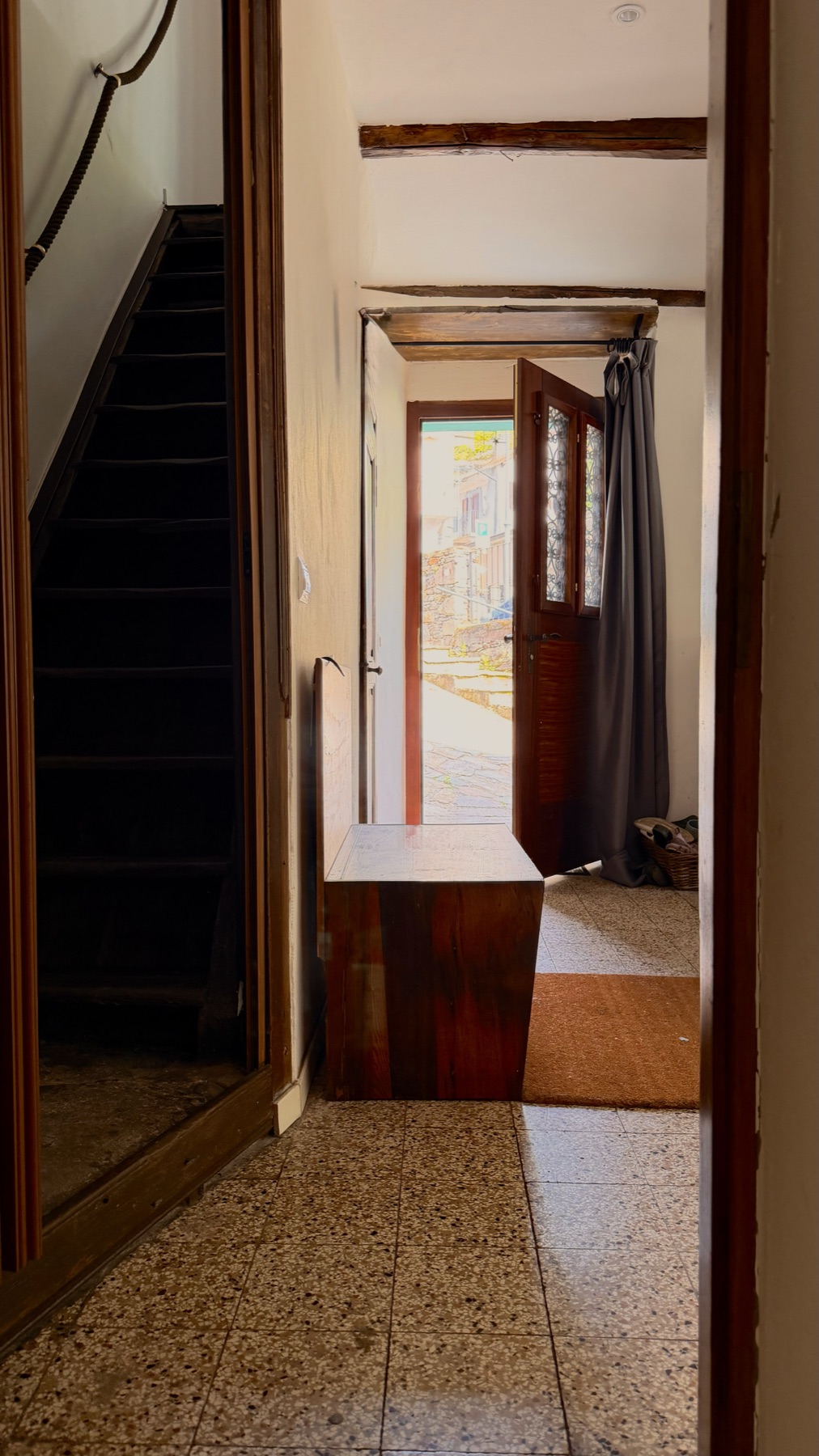 Stairs, doorway to street